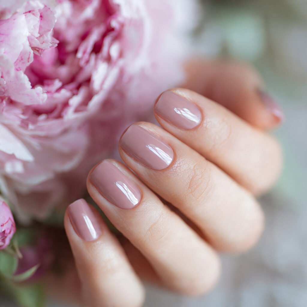 romantic shot of neutral nails with a soft mauve u 1