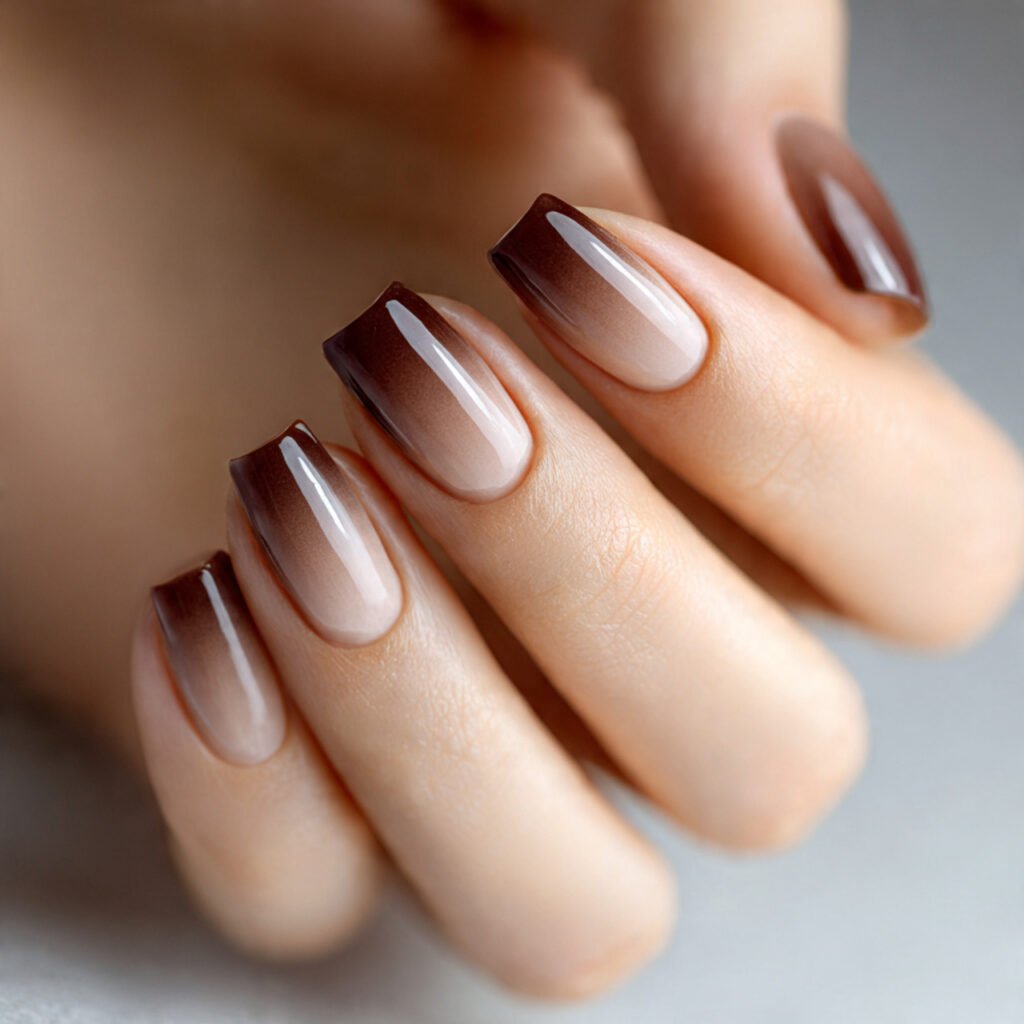 smooth close up shot of soft mocha gradient nails