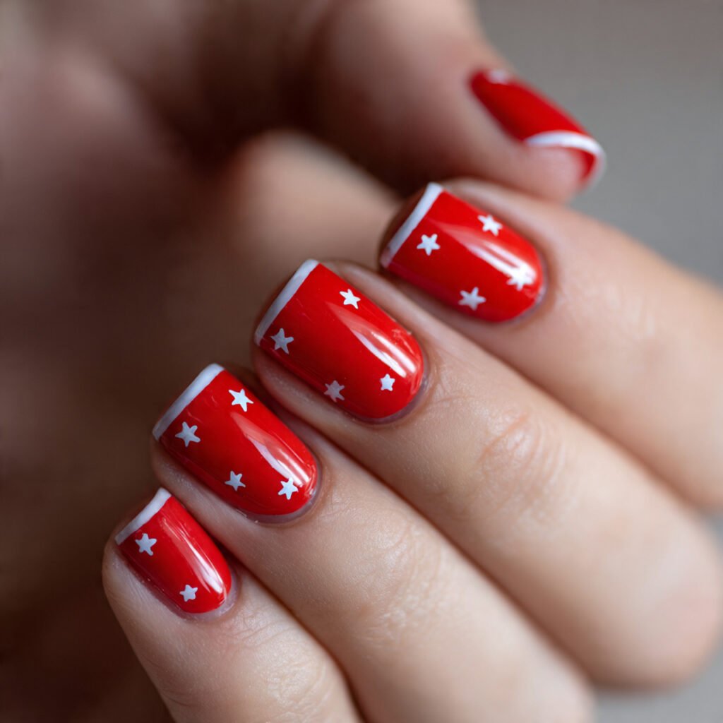 square nail art close up bright red tips on square