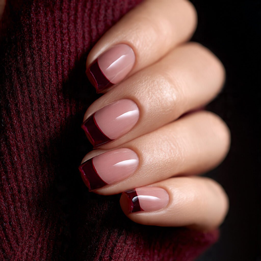 square nail art close up dark cherry glossy tips c