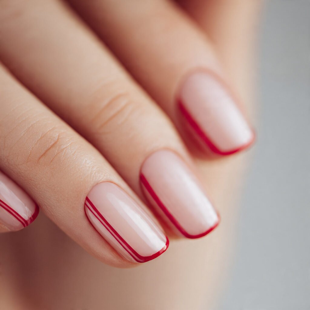 square nail art close up double line red french ma