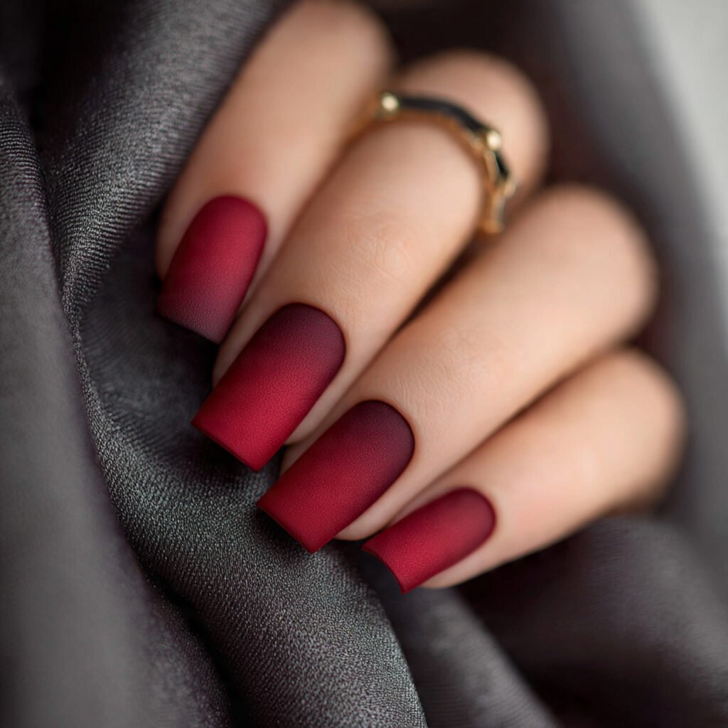 square nail art close up flat matte crimson red ti