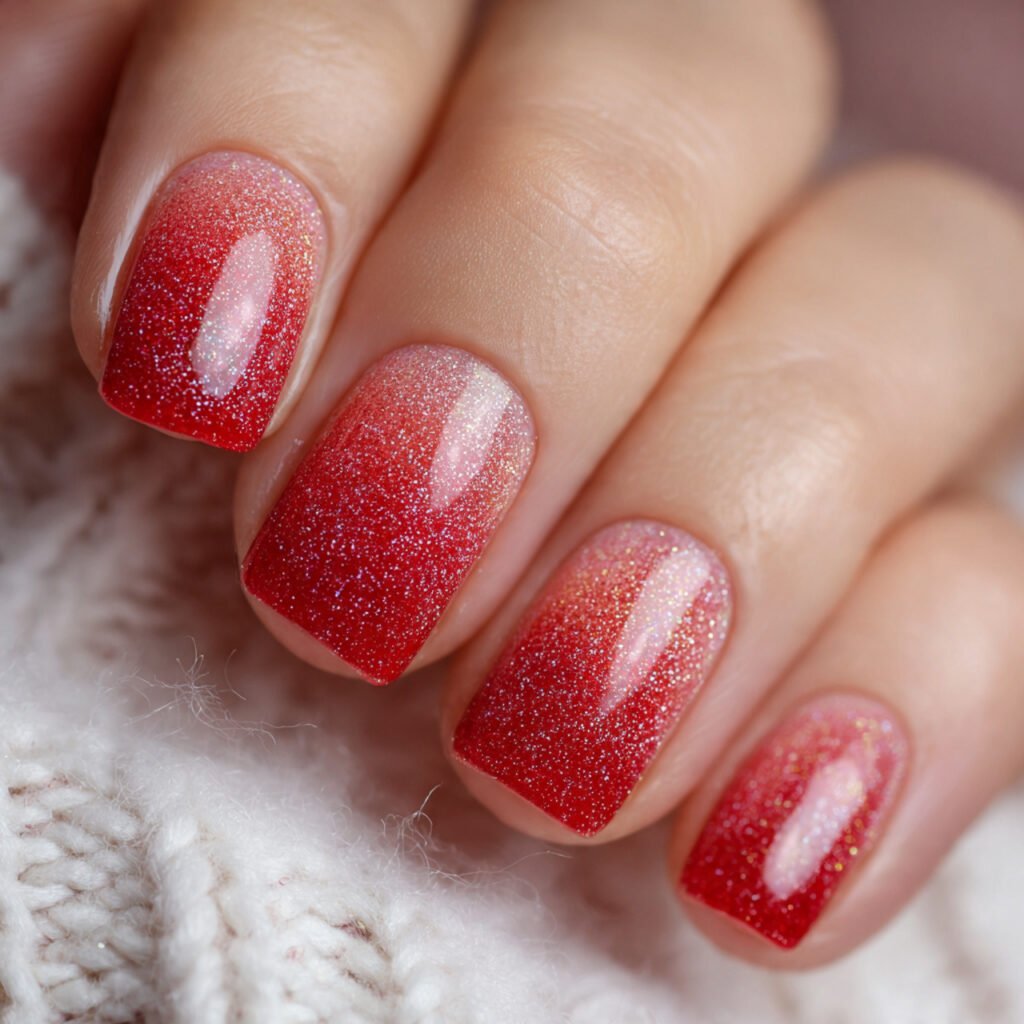 square nail art close up frosted red shimmer finis 1