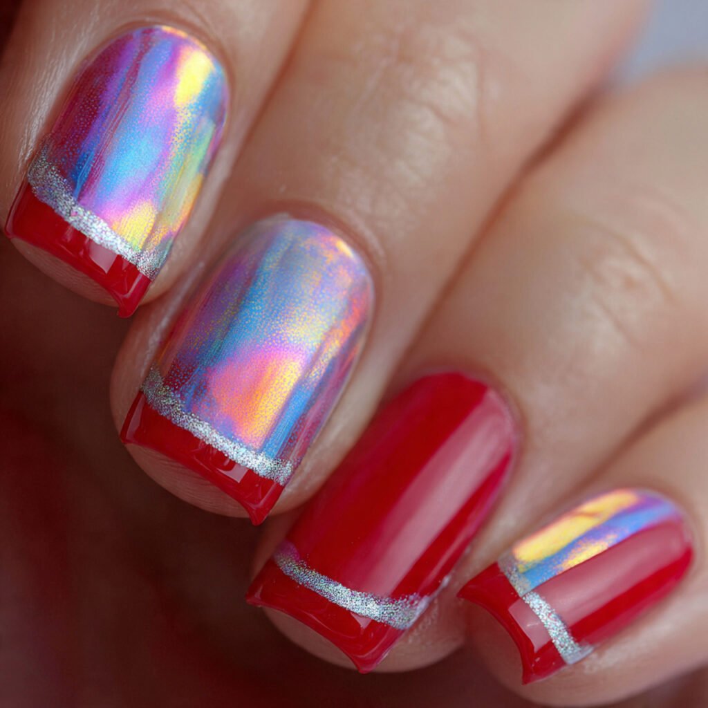 square nail art close up red french tips with a ho