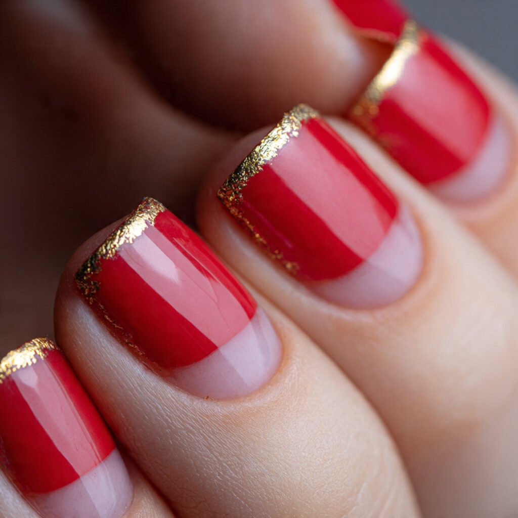 square nail art close up red tips with delicate go