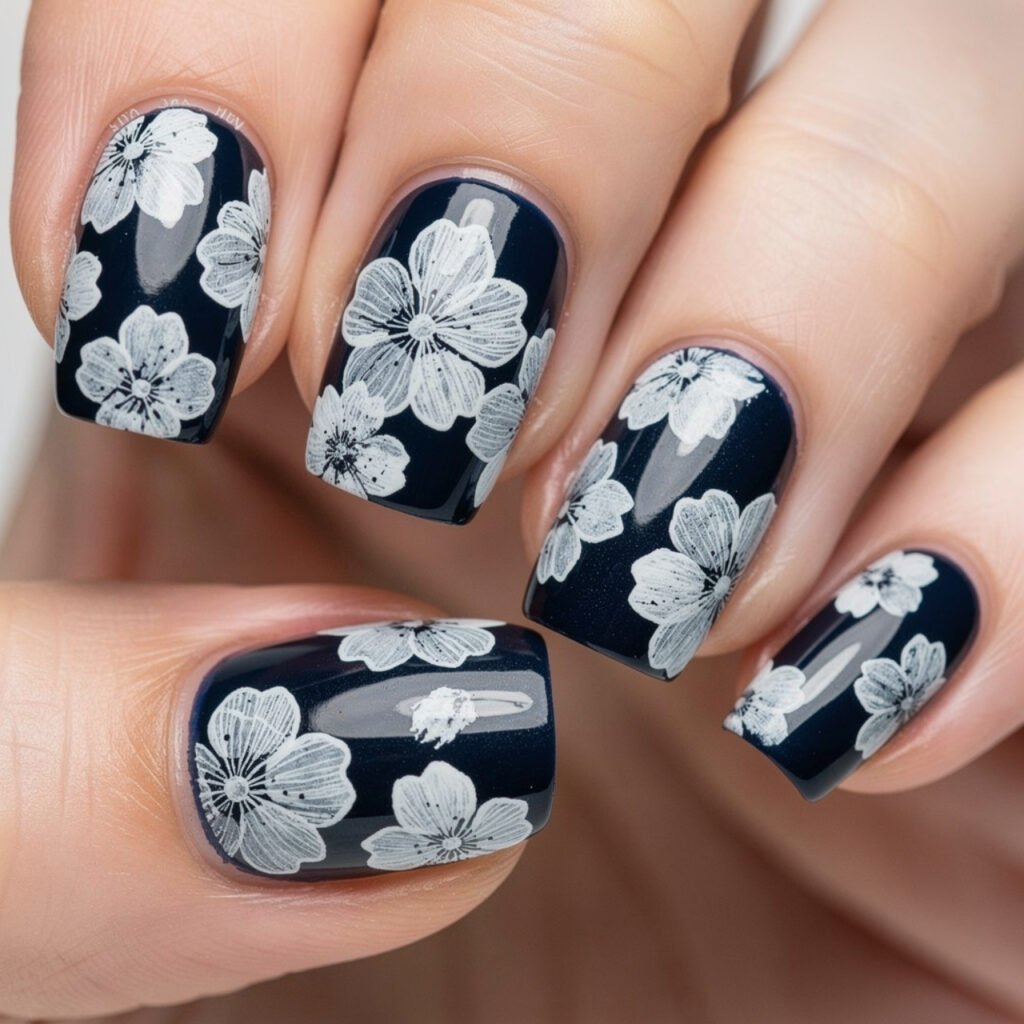 White Cherry Blossom Nail Designs