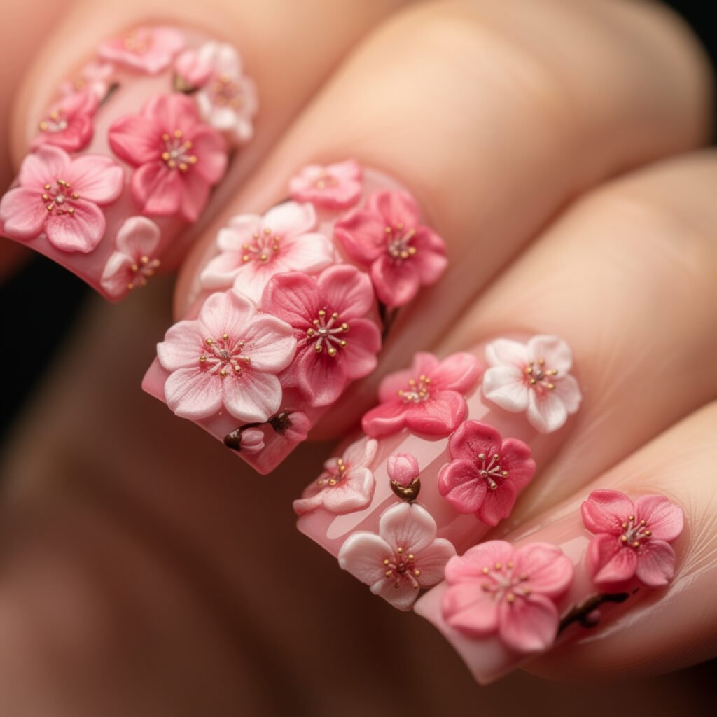 Cherry Blossom 3D Nail Art Ideas