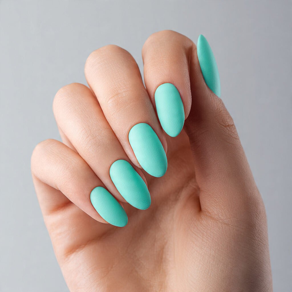trendy 11 minimalist composition of neon teal nail