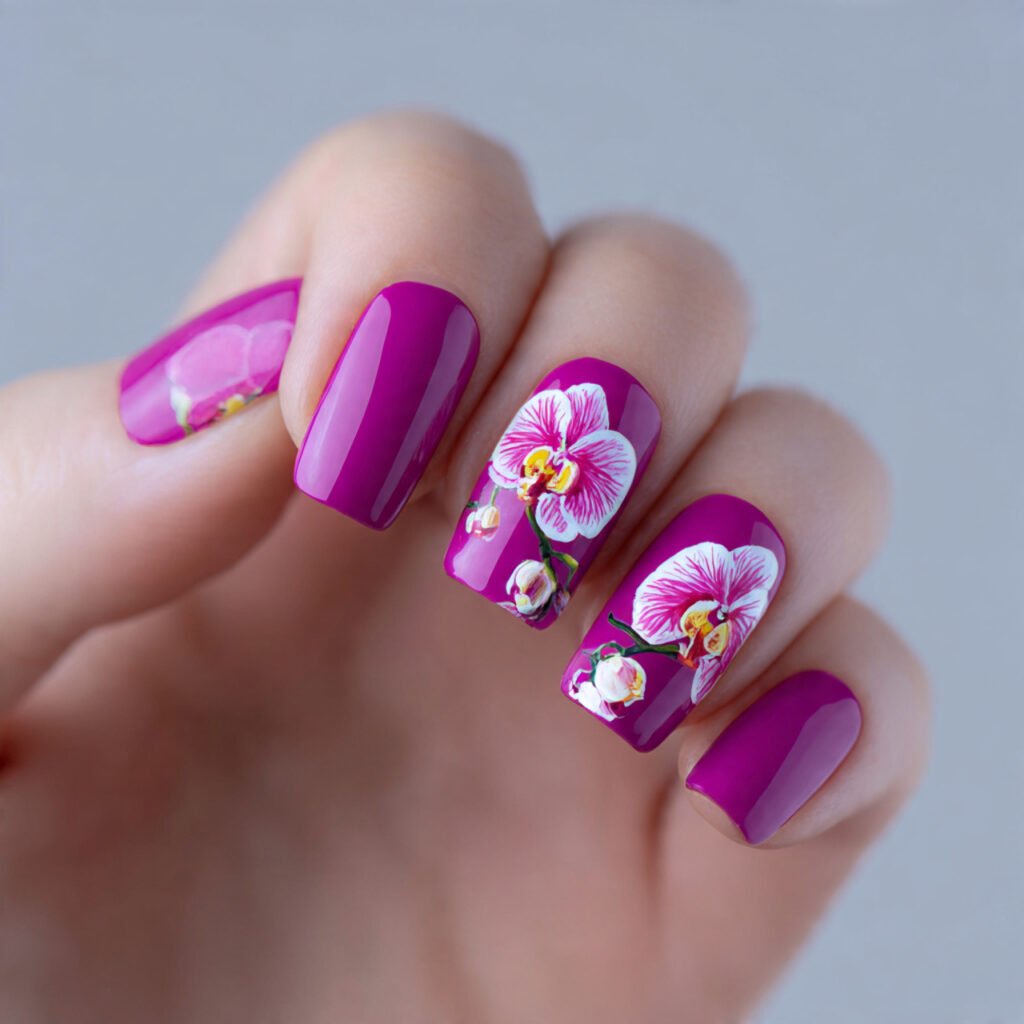 vibrant square photo of nails in a bright neon orc 1