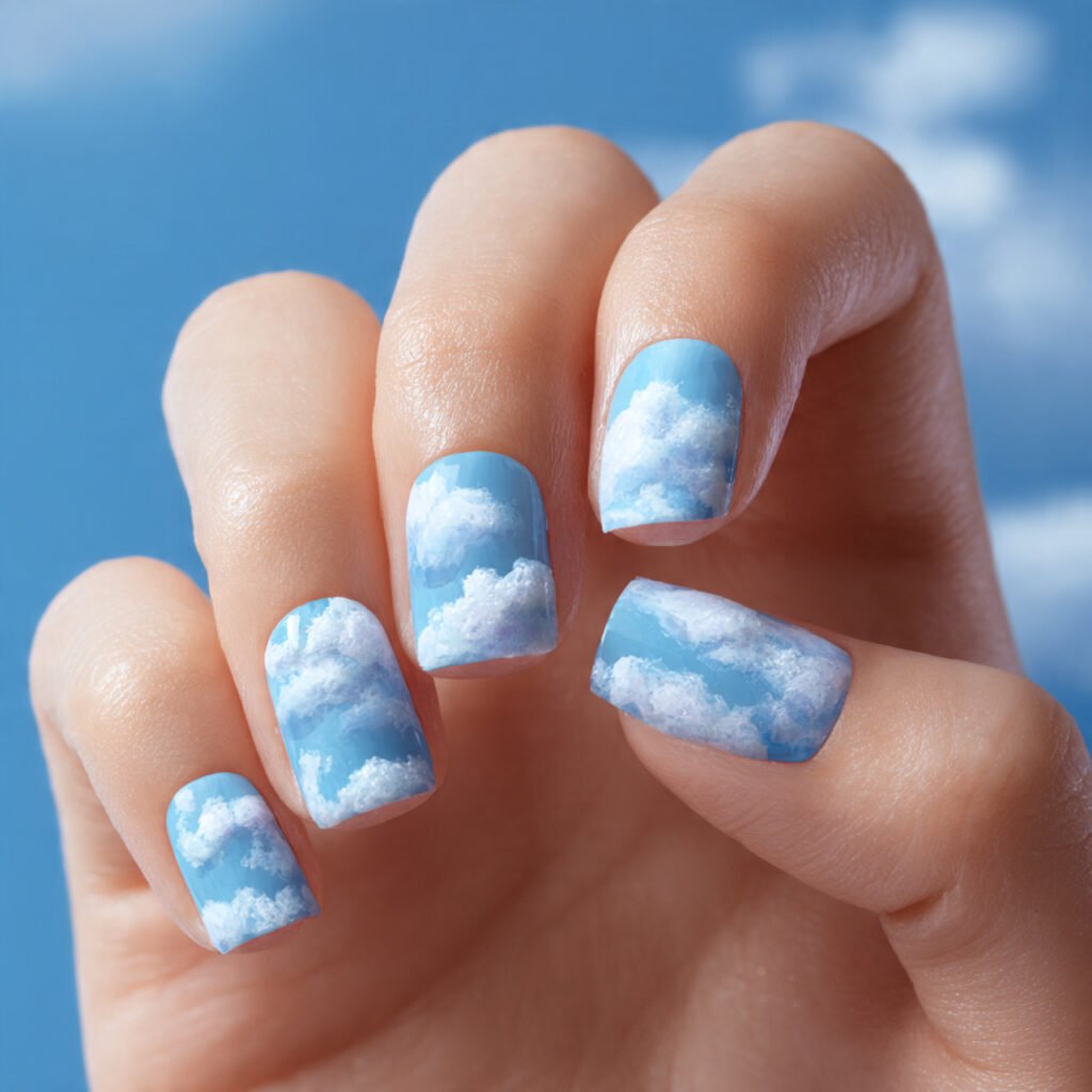 whimsical square photograph of nails painted in a