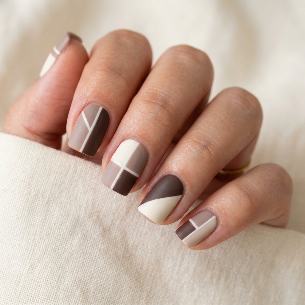 September Nails Art: 30 Elegant Early Autumn Looks 17 Cocoa Butter Neutral Blocks