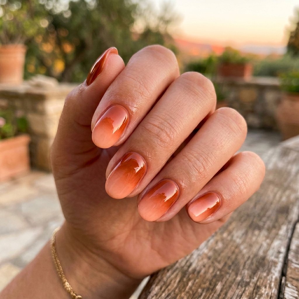September Nails Art: 30 Elegant Early Autumn Looks 19 Sunset Terracotta Gradient Styles