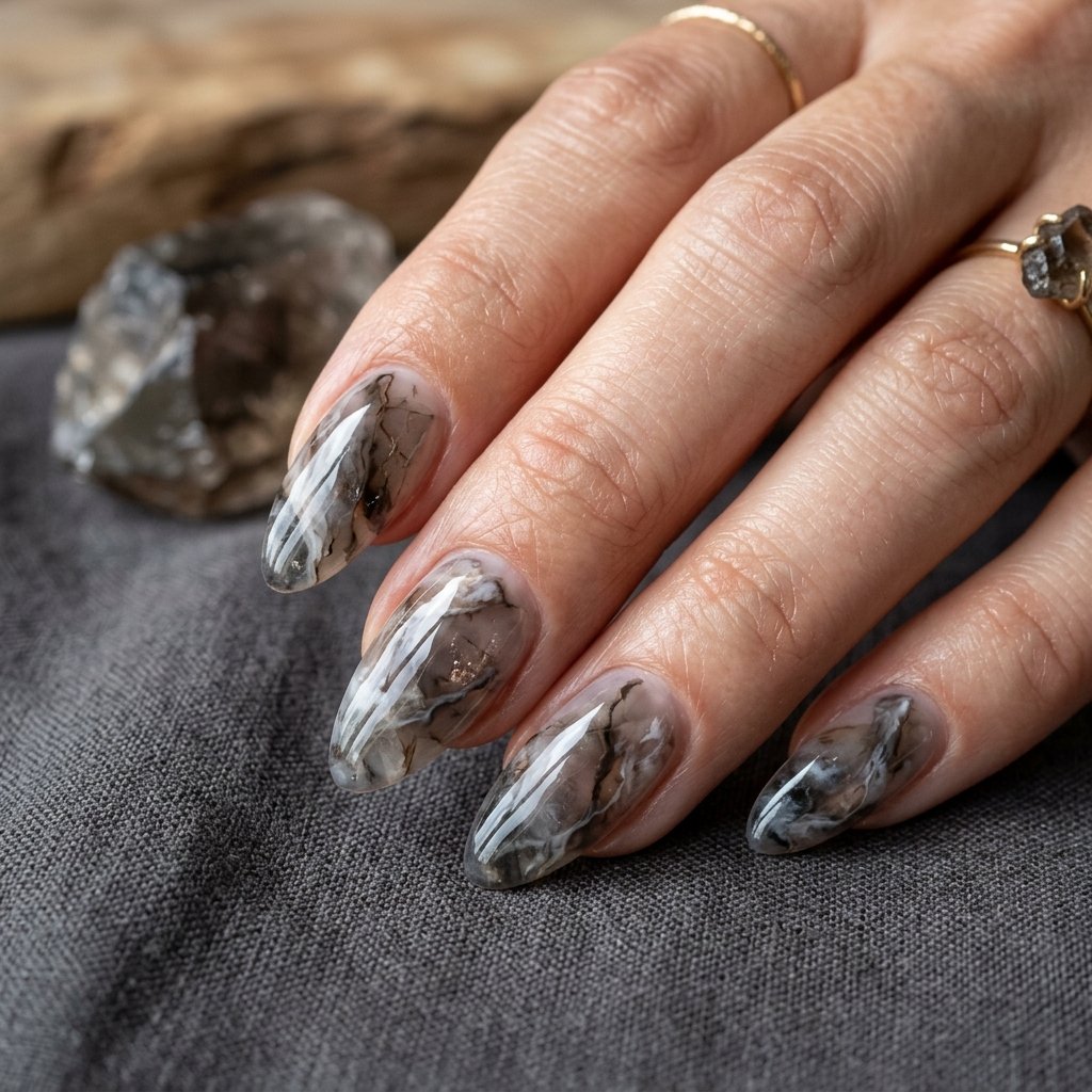 September Nails Art: 30 Elegant Early Autumn Looks 23 Smoked Quartz Crystal Designs