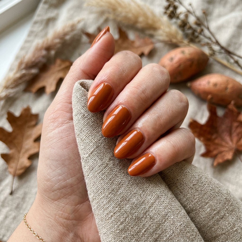 September Nails Art: 30 Elegant Early Autumn Looks 26 Sweet Potato Solid Tones