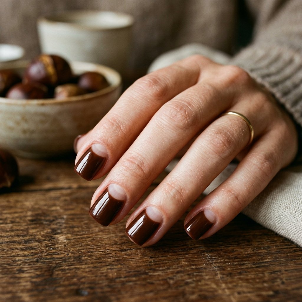 September Nails Art: 30 Elegant Early Autumn Looks 30 Roasted Chestnut Half Moons