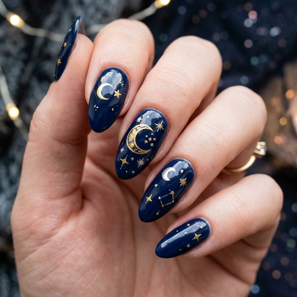 35 Creative Almond Nails Ideas for Your Next Manicure 35 Star and Moon Ideas