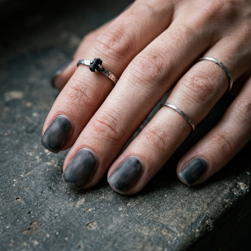 September Nails Art: 30 Elegant Early Autumn Looks 9 Grunge Aesthetic Charcoal Wash