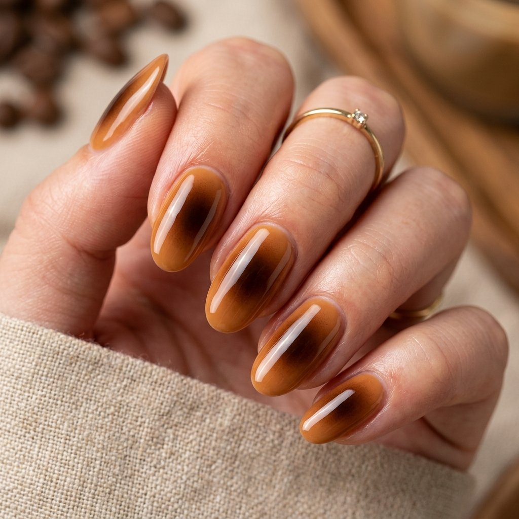 September Nails Art: 30 Elegant Early Autumn Looks 10 Soft Espresso Aura Circles