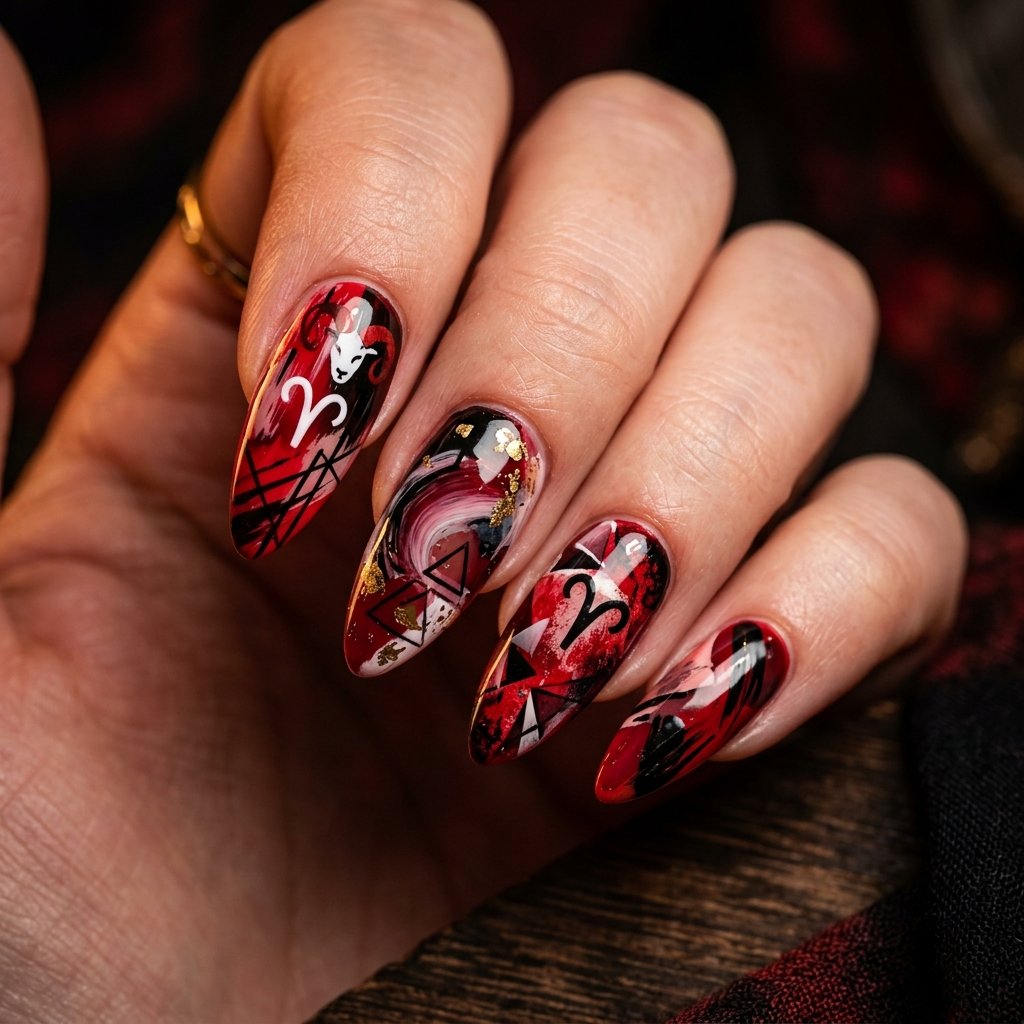 Aries Abstract Nail Ideas