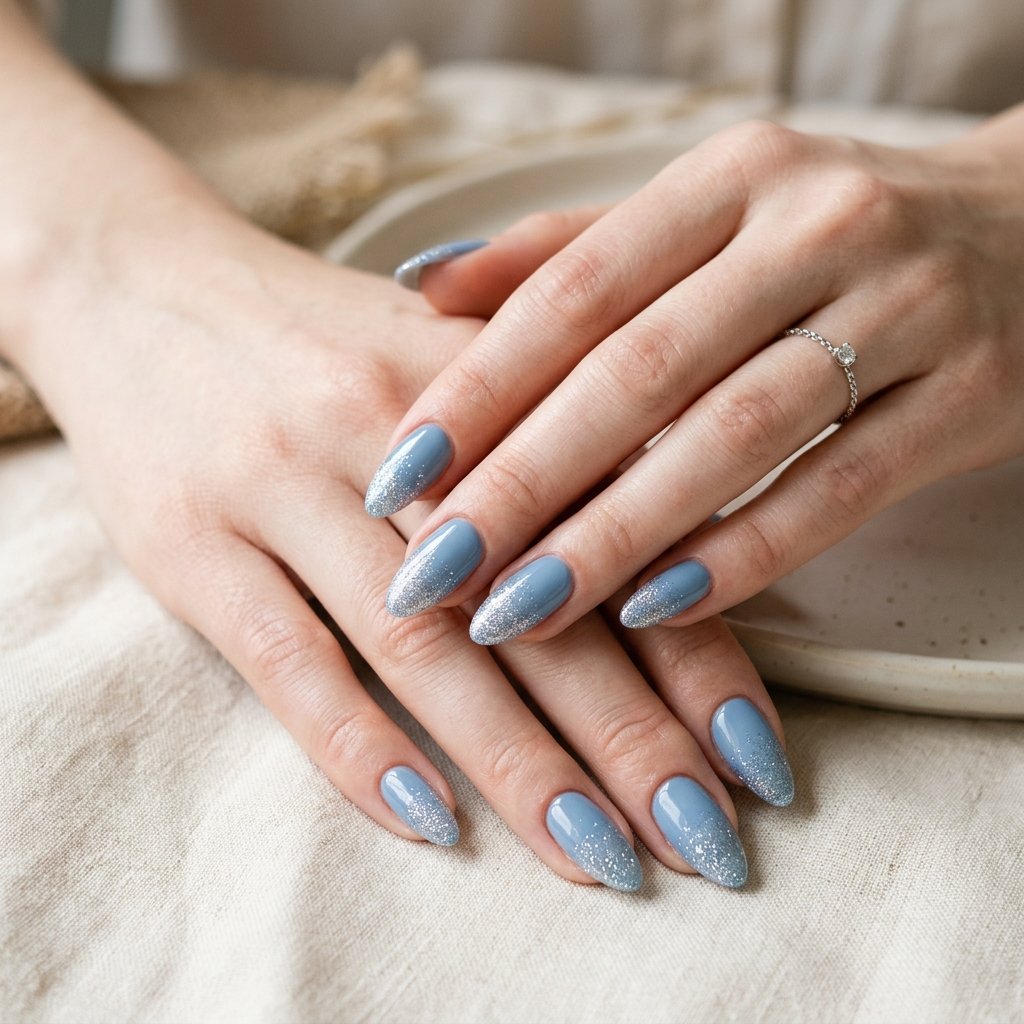 Blue and Silver Almond Nail Designs