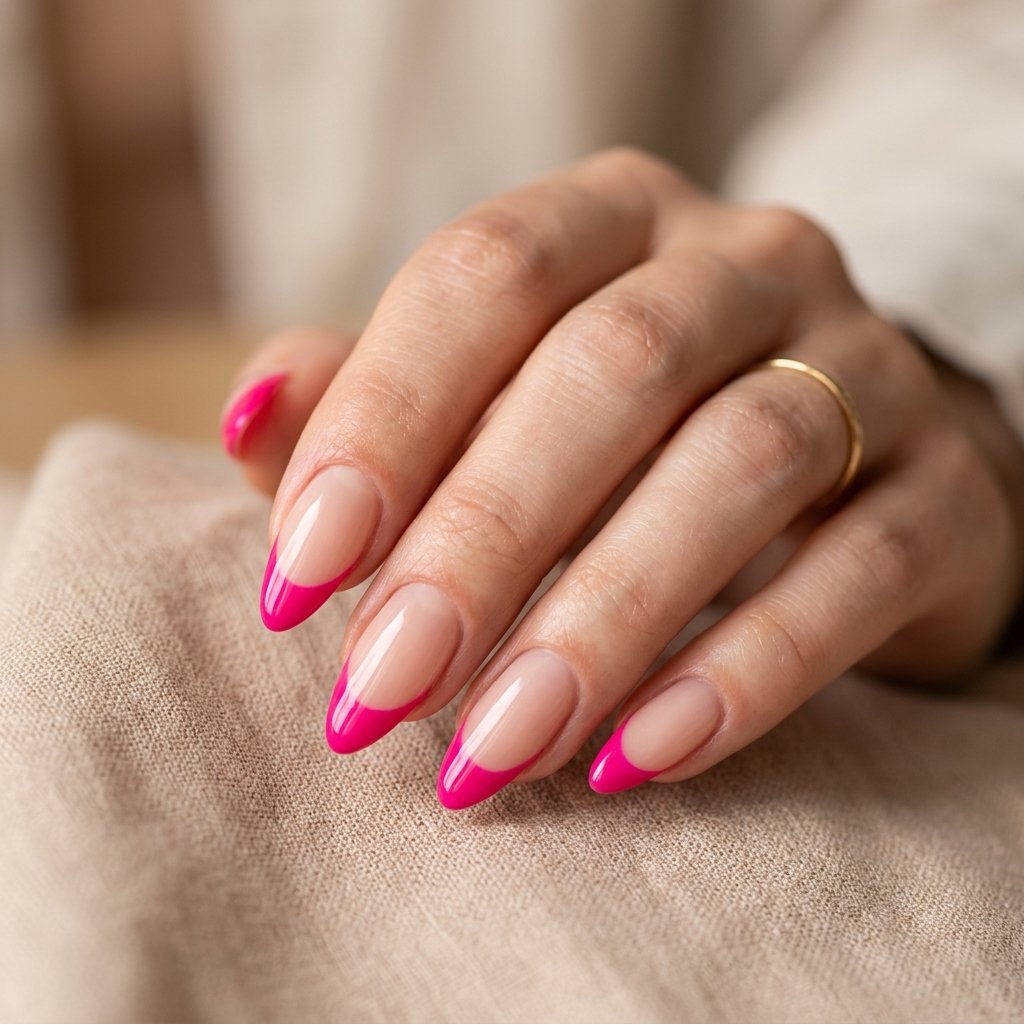 35 Best Hot Pink French Tip Nails – From Classic to Bold 13 Almond Shape Hot Pink French Tips