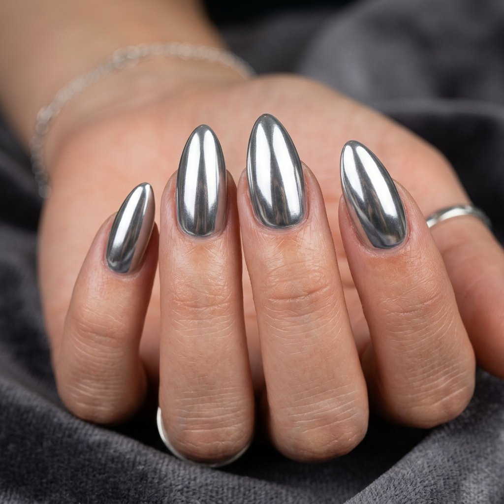35 Creative Almond Nails Ideas for Your Next Manicure 3 Chrome Finish Ideas