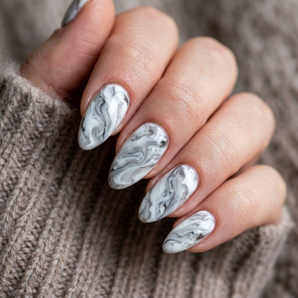 35 Creative Almond Nails Ideas for Your Next Manicure 7 Marble Pattern Ideas