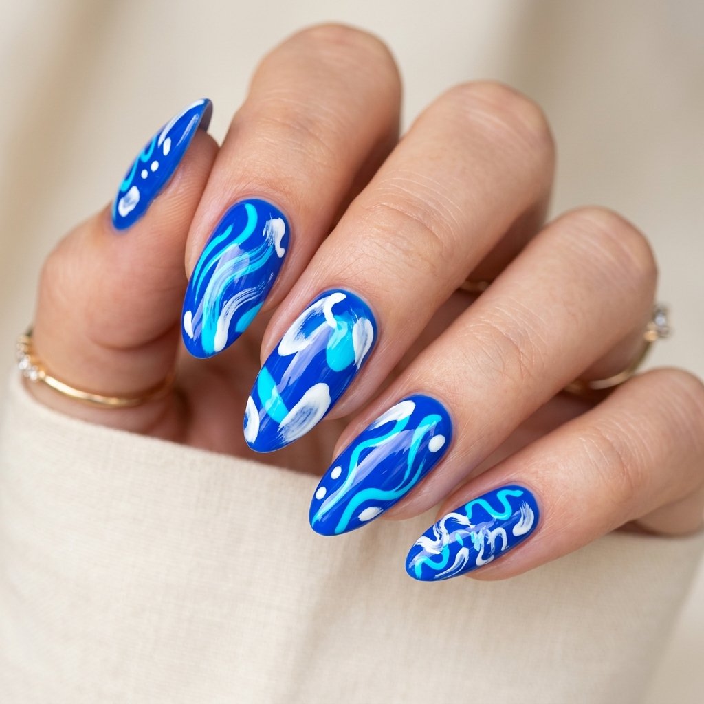 30 Gorgeous Neon Blue Nails Ideas You Will Actually Want to Wear 30 Neon Blue Abstract Nails