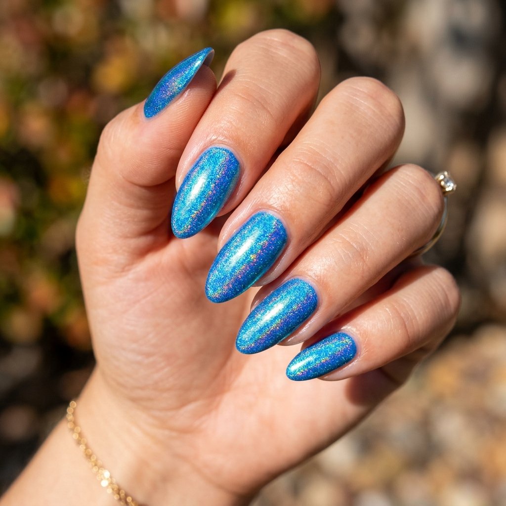30 Gorgeous Neon Blue Nails Ideas You Will Actually Want to Wear 31 Neon Blue Holographic Nails