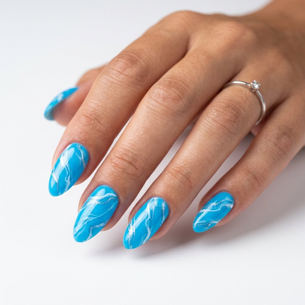 30 Gorgeous Neon Blue Nails Ideas You Will Actually Want to Wear 14 Neon Blue Marble Nails
