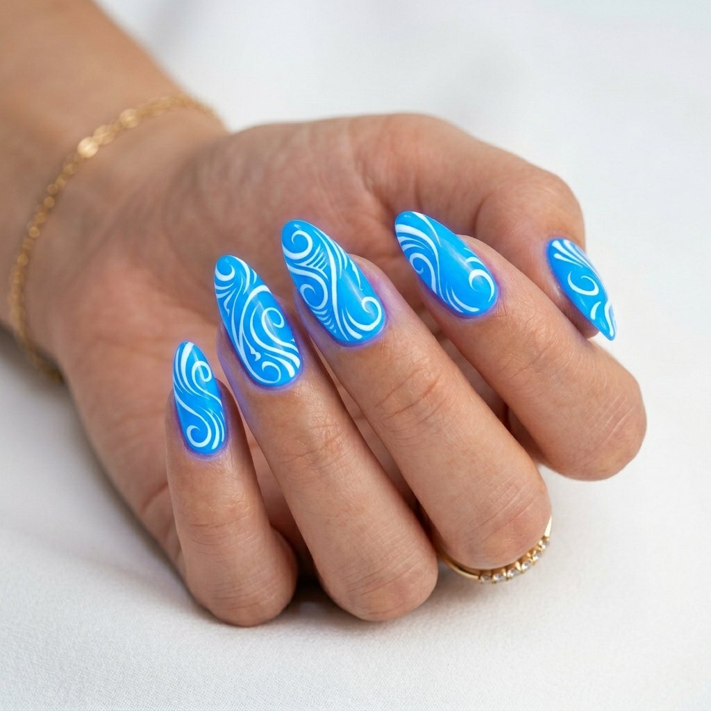 30 Gorgeous Neon Blue Nails Ideas You Will Actually Want to Wear 23 Neon Blue and White Nails
