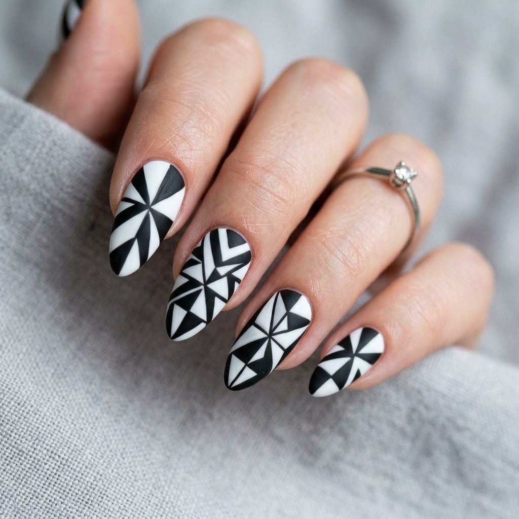 35 Creative Almond Nails Ideas for Your Next Manicure 24 Geometric Pattern Ideas