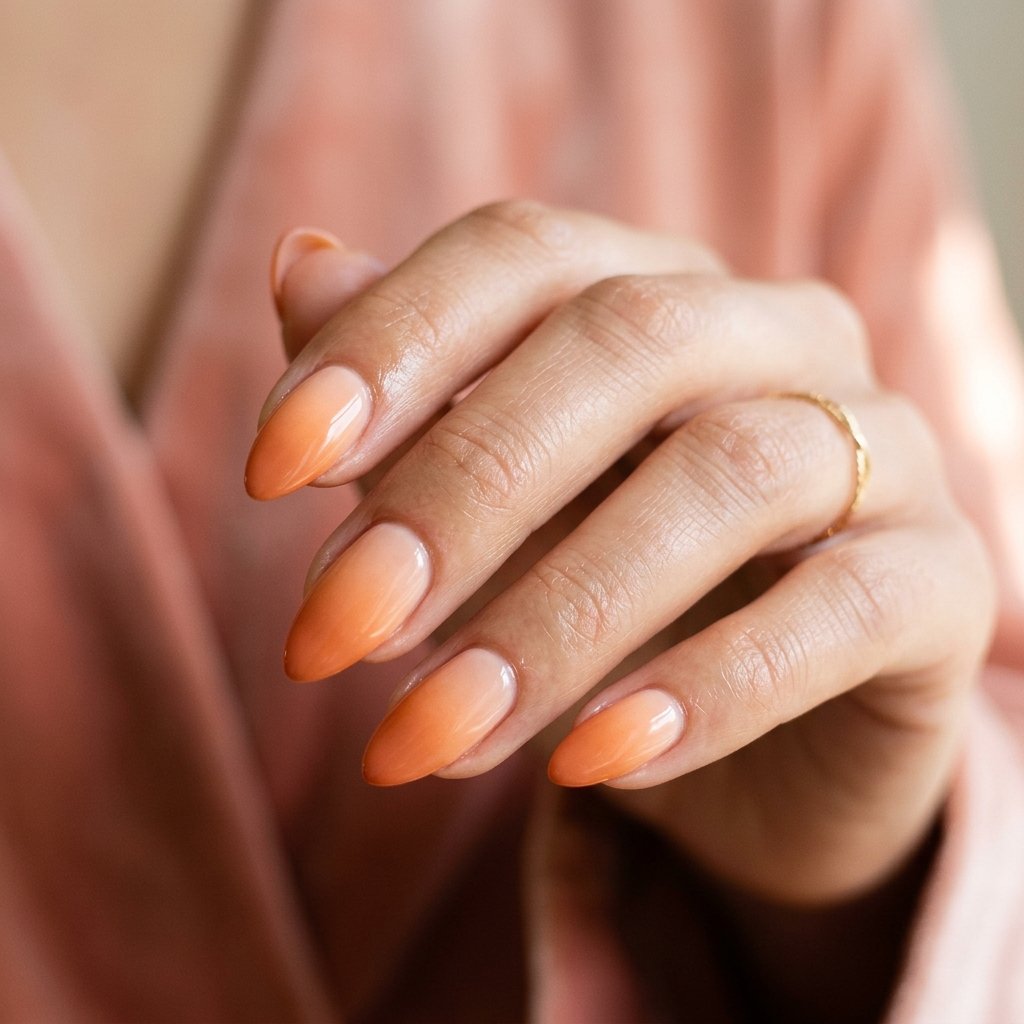 34 Best Orange Ombre Nails Ideas for Every Skin Tone & Season 2026 20 Almond Orange Ombre Nails Ideas