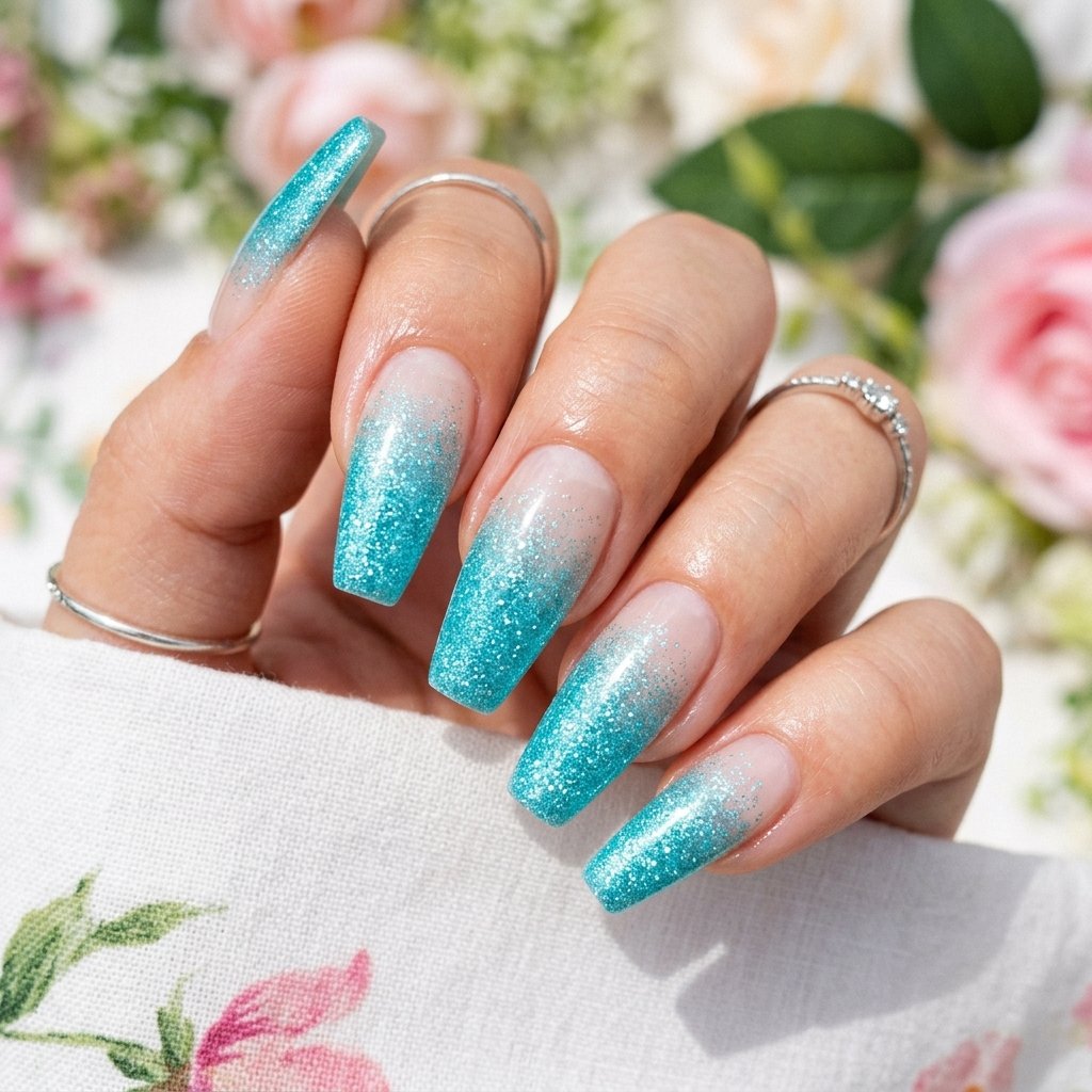 Aqua Blue Glitter Gradient Layout