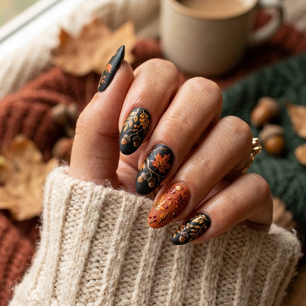 Black and Orange Autumn Nails