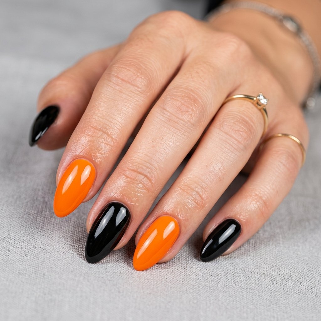 Black and Orange Gel Nails