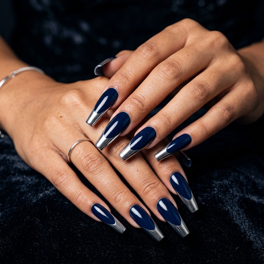 Blue and Silver Coffin Nail Designs