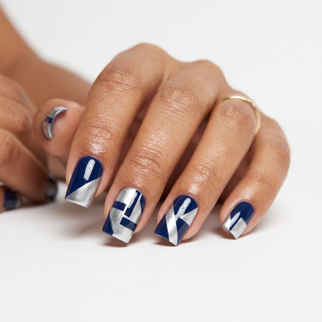 Blue and Silver Square Nail Designs