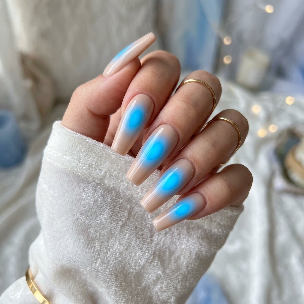 Electric Blue Aura Coffin Nails