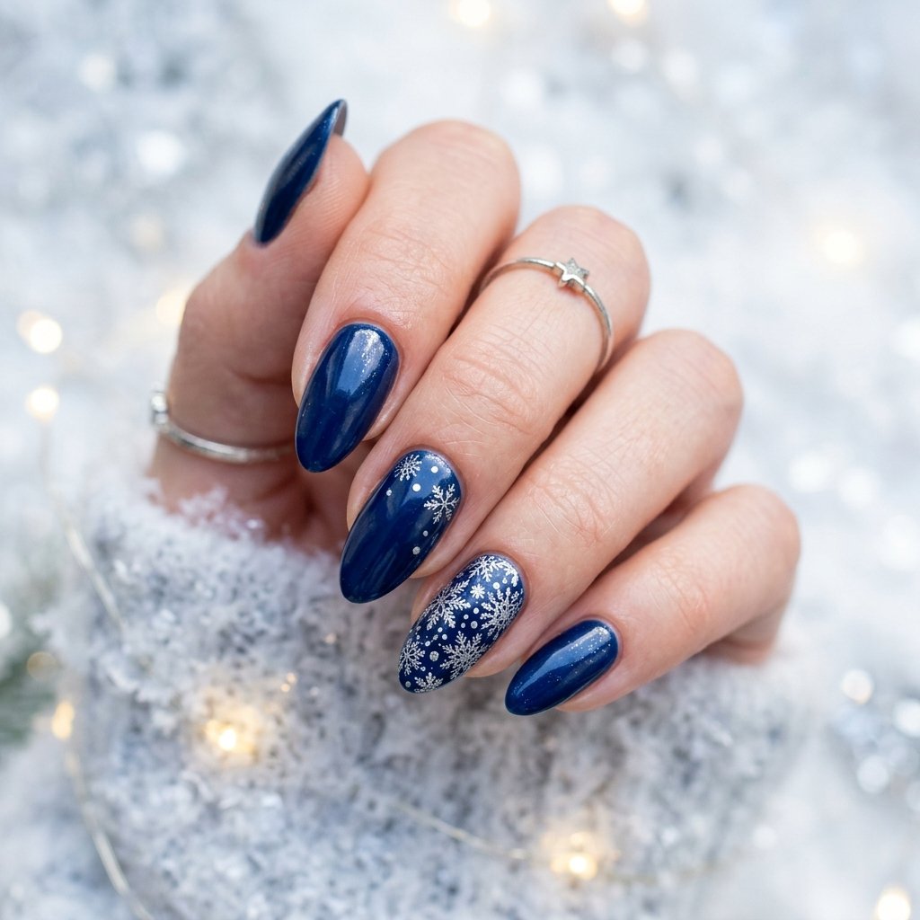Blue and Silver Snowflake Nail Designs