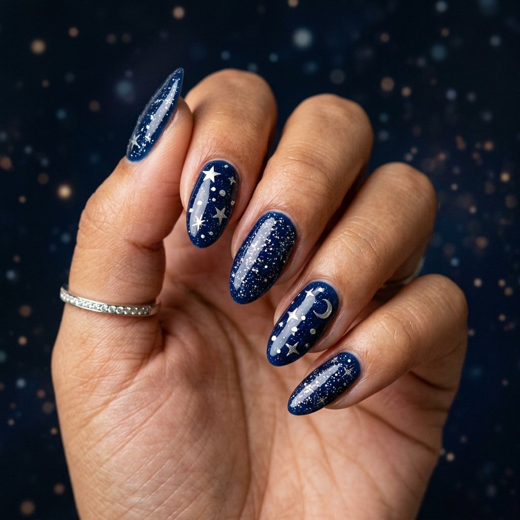 Blue and Silver Star Nail Designs