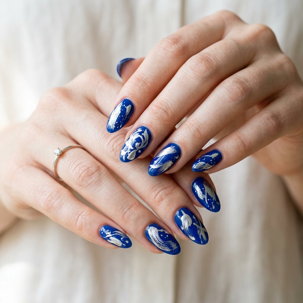Blue and Silver Abstract Nail Designs