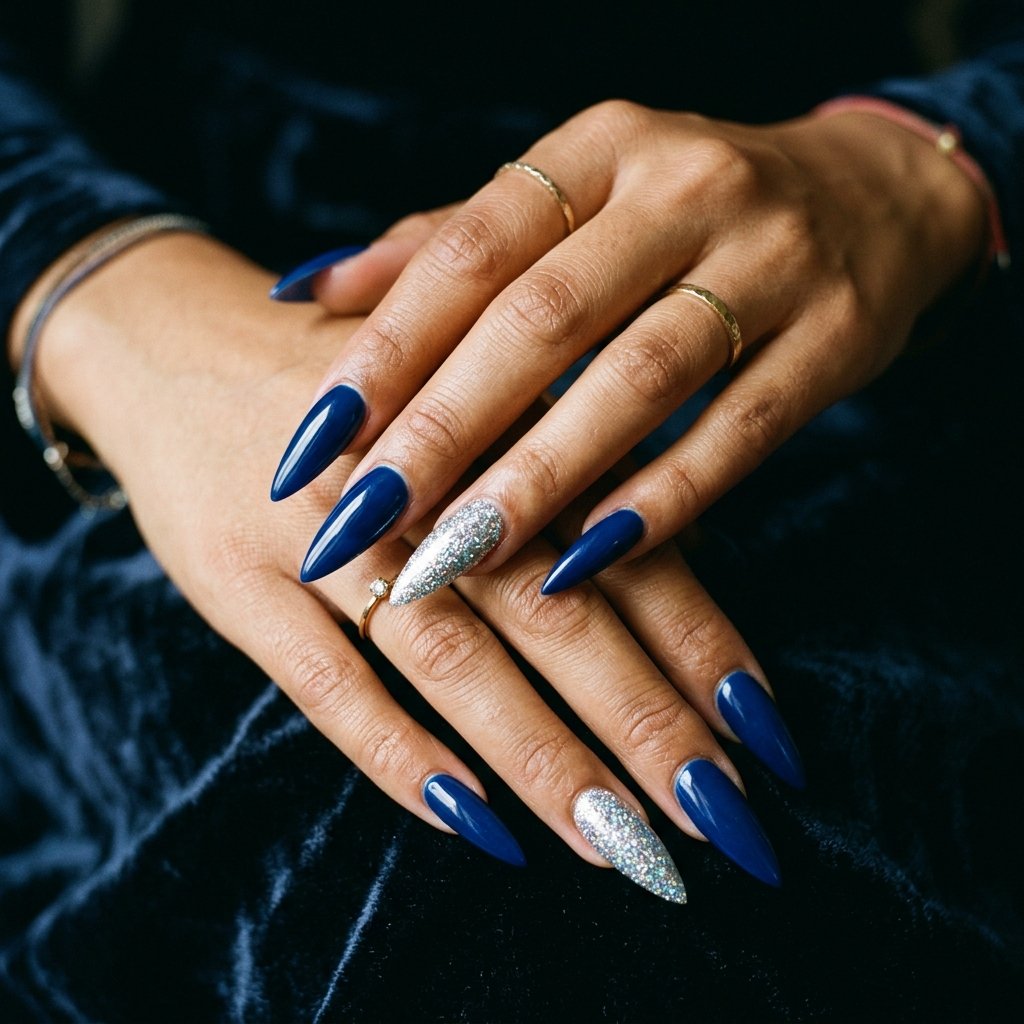 Blue and Silver Acrylic Nail Designs