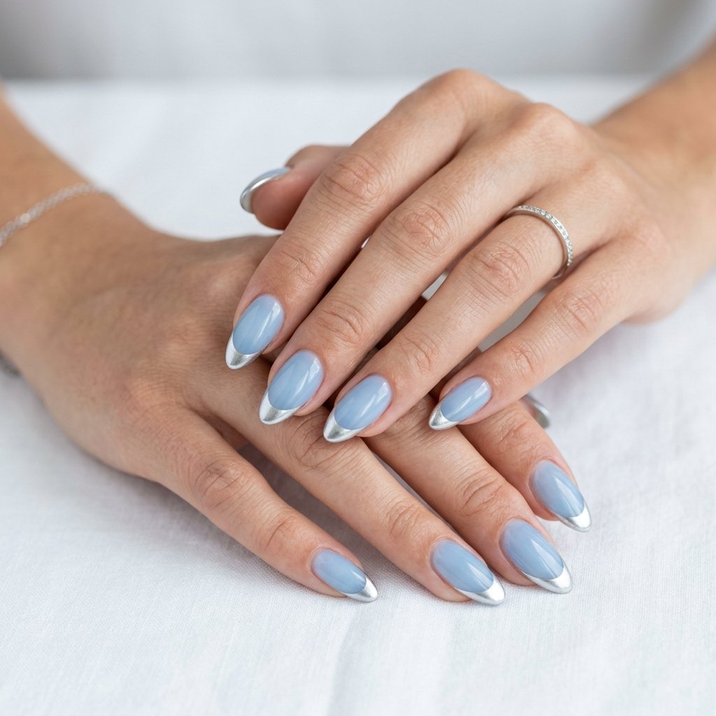 Blue and Silver French Tip Nail Designs