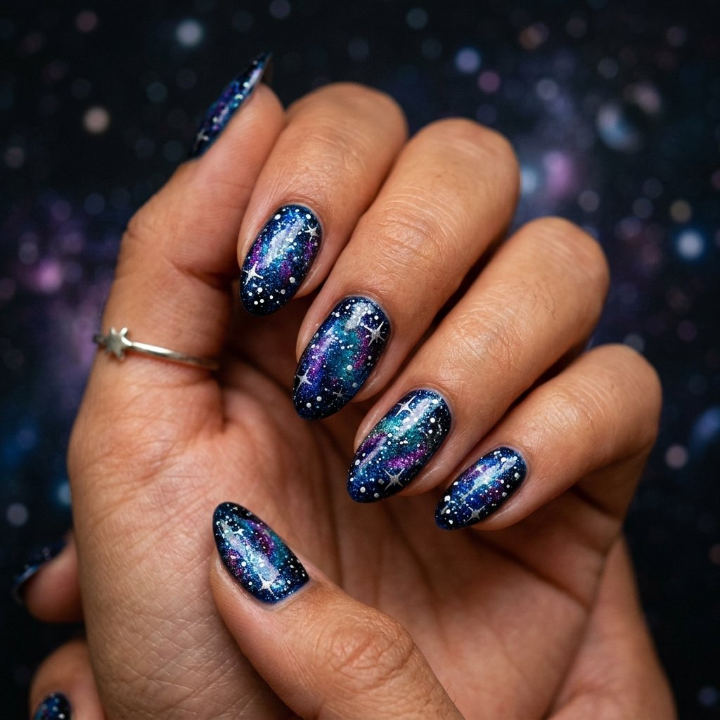 Blue and Silver Galaxy Nail Designs