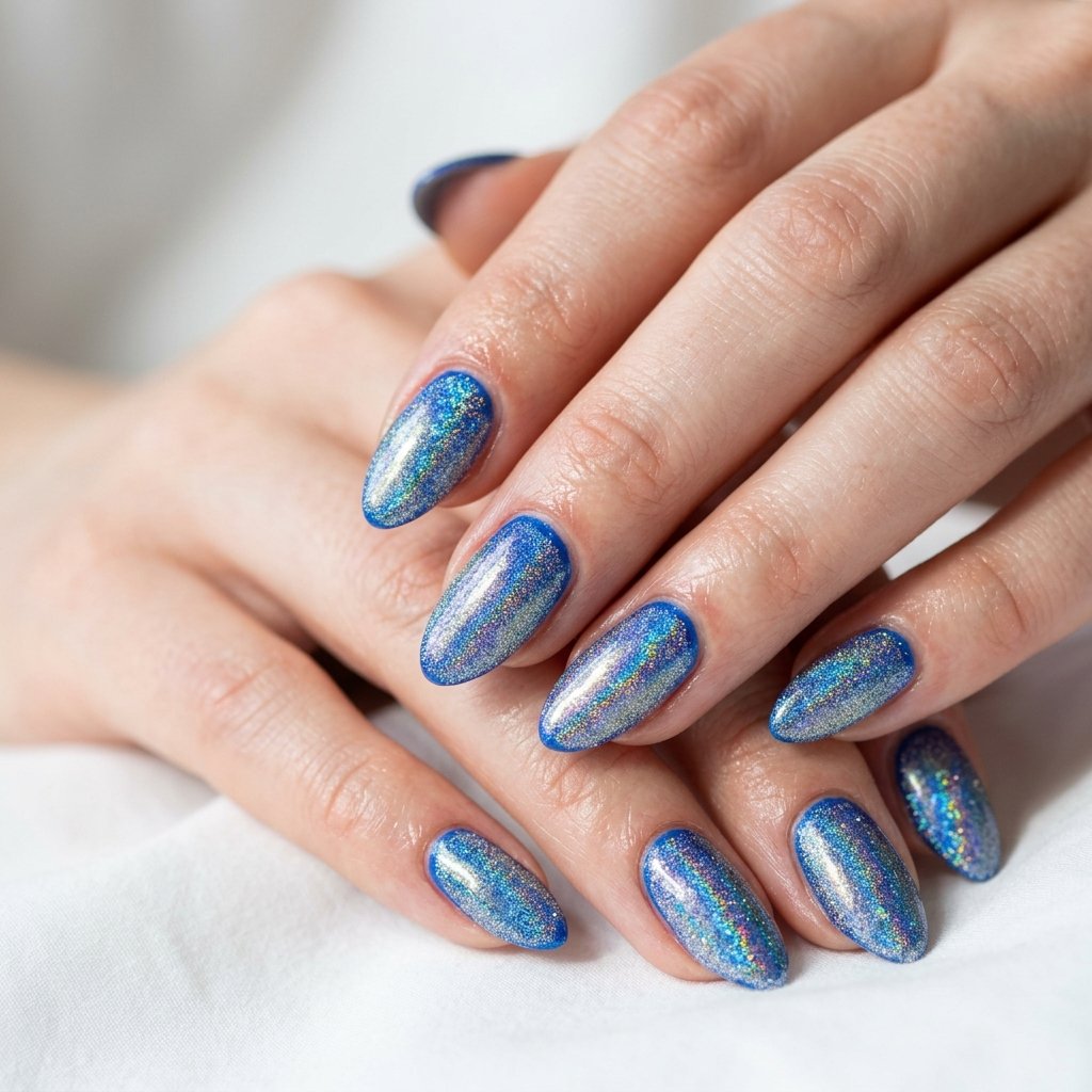 Blue and Silver Holographic Nail Designs