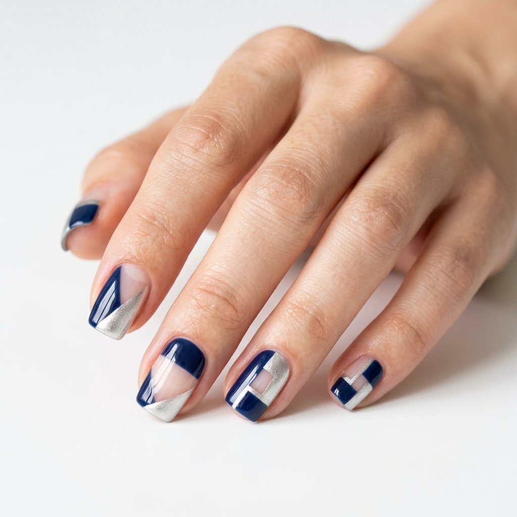 Blue and Silver Negative Space Nail Designs