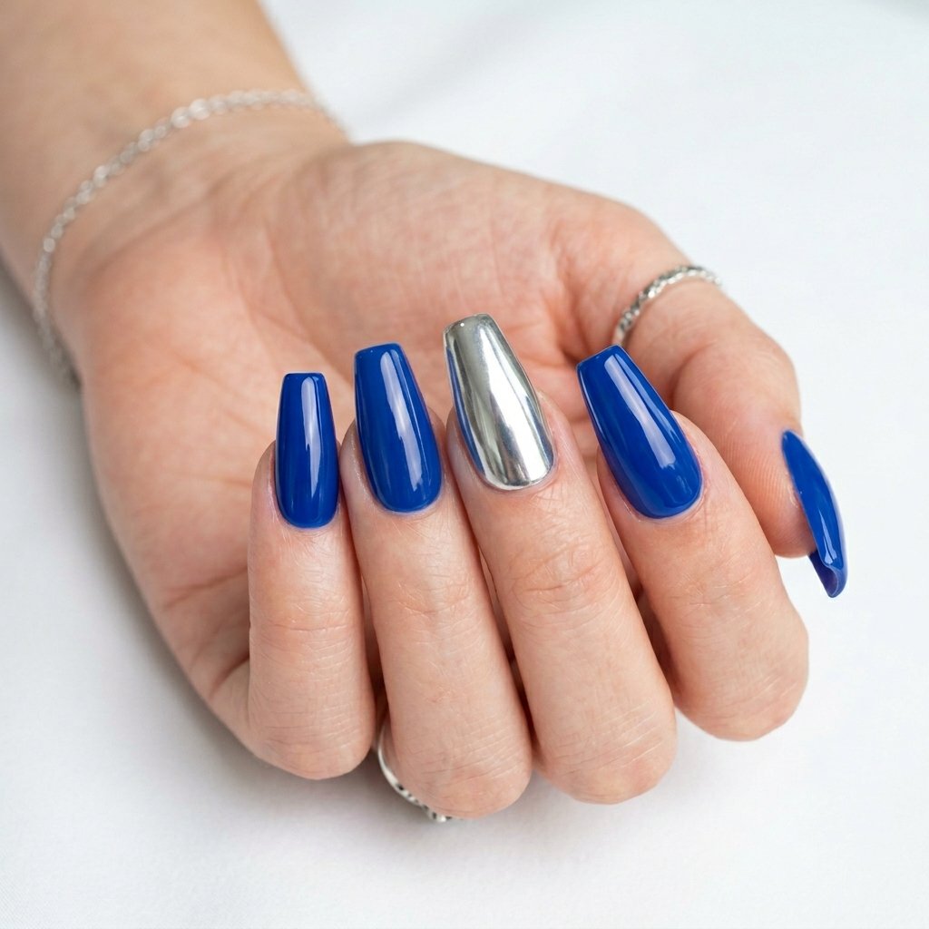 Blue and Silver Press On Nail Designs