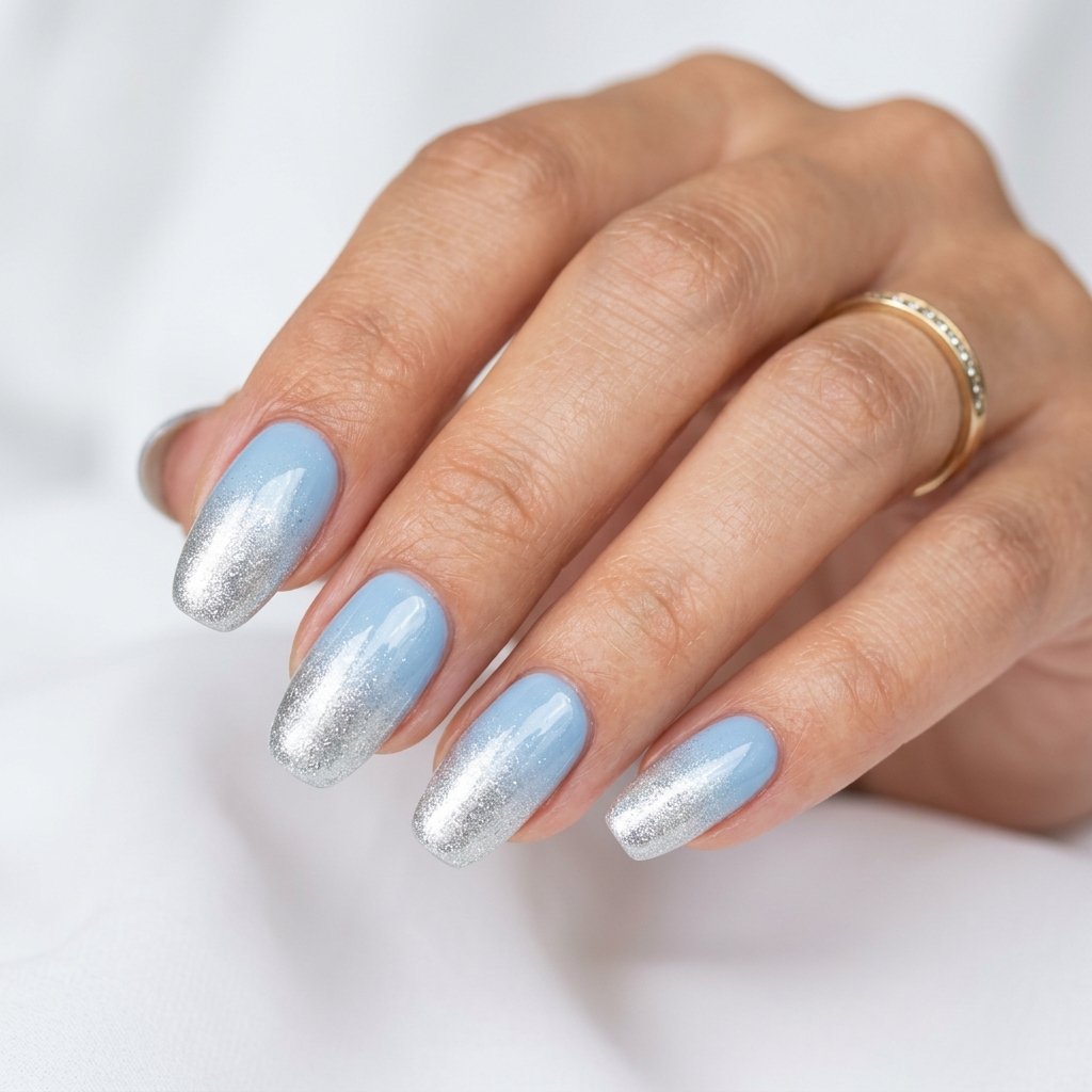 Blue and Silver Ombre Nail Designs