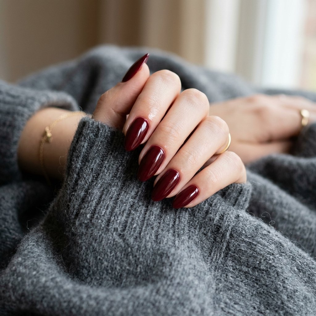 30 September Nails Ideas Perfect for Sweater Weather 19 Bordeaux Red Almond Shapes